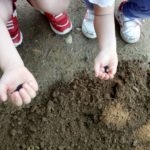 bambini con semi nel palmo della mano