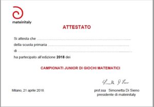 Attestato di partecipazione Giochi matematici