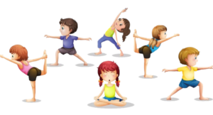 Bambini in varie posizioni di yoga